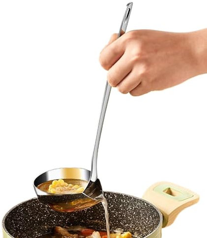 Ölabschäumer Kochen, Edelstahl-Fetttrenner, 30 x 8 cm, Skimmerlöffel mit Fettsieb, Mehrzweck-Saucenkelle für Küche, Griff Kochutensilien