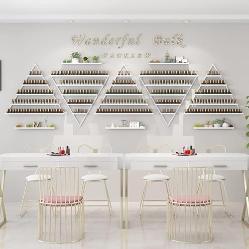 CSYQPDMBDL Nagellackregal Wandregal, Nagellack Regal, Wandmontierte Nagellackregale, 5-stufige Präsentationsregale for Kosmetika, Nagelstudios, Schönheitssalons(White,10 Piece set)