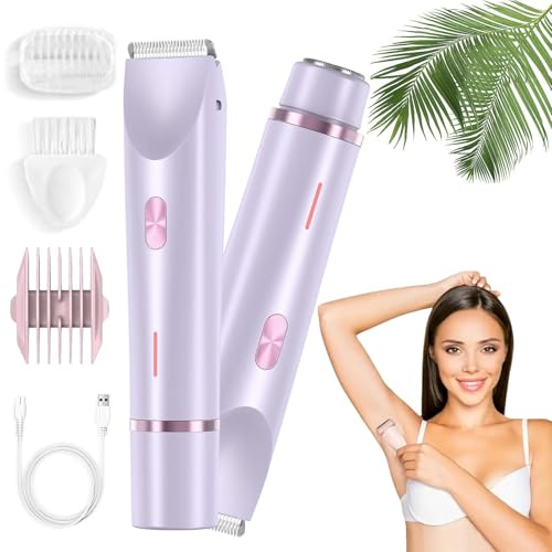 Velvissa Silksnip Trimmer, Smoovi 2.0 Bikini Shaver, 2-in-1 Dual Head Electric Shaver, IPX7 Waterproof Wet and Dry for Face, Body and Intimate Areas (Purple)