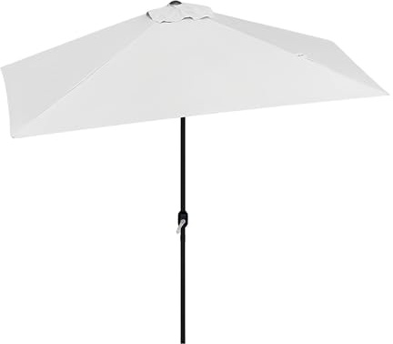 Halber Sonnenschirm Rechteckiger Wandschirm für Balkon oder Terrasse, Stilvoller Marketschirm mit Handkurbel und Sonnenschutz UV-Schutz 50+,2.5 x 1.3m(White)
