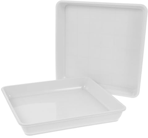 BAZEITFLOW Vassoio per Vasi di Piante Quadrato in Plastica Bianca 2 Pezzi, Sottovaso per Piccoli Vasi di Succulente e Fiori, Base Piatta Antiscivolo per Protezione Superfici Indoor