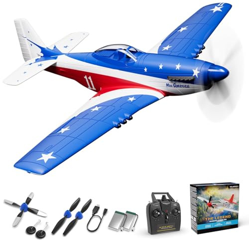 VOLANTEXRC RC Flugzeug, 4 K Ferngesteuertes Flugzeug P51d Mustang mit Gyros, Querruder, Kunstflug, 3 Modi zum Fliegen für Erwachsene, Kinder & Anfänger