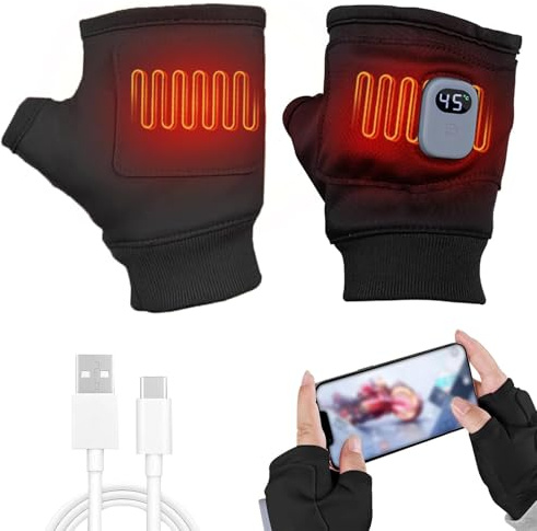 YumSur Heated Fingerless Gloves,Electric Portable USB Heating Half-finger Glove,Rechargeable 3-Speed Adjustable Heated Riding Gloves for Men Women Outdoor Skiing Cycling Hiking (black)