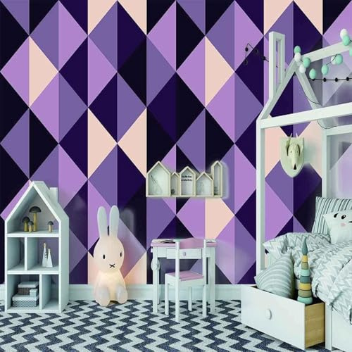 XLMING Art Géométrique Simple Multicolore Violet 3D Papier Peint Luxe Décoration Manger Adulte Intérieure Salon Canapé Chambre Fond TV Mur-200cm×140cm