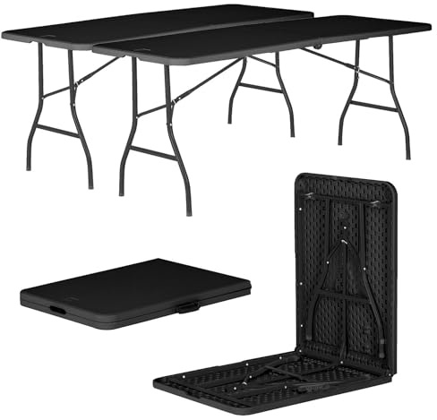 Harbour Housewares Rectangle Folding Trestle Tables - 180cm (6ft) - Black - Pack of 2 Outdoor Folding Table for Picnic, BBQ, Garden, Camping, Wedding, Party Catering