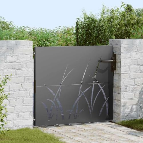 Canditree Portillon de Jardin Noir en Acier, Portail Métallique avec Poignée pour Terrasse Extérieur (85 x 100 cm)