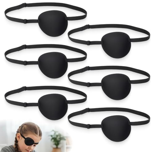 6 pièces Cache-œil pour Adultes et Enfants, 3D Réglable avec Bandeau Élastique, Matériau Doux Respirant, Réutilisable pour Œil Gauche ou Droit, Idéal Costume Pirate, Amblyopie, Cosplay