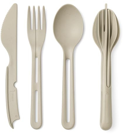 Koziol Klikk 2.0 Reusable Cutlery Set By CKB LTD – 12 Piece, Set of 4 Portable Knife, Fork & Spoon Sets – Compact Interlocking Travel Flatware – Dishwasher Safe Eco-Friendly Plastic (Desert Sand)
