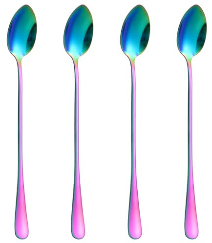 Guduling Sundae Spoons, set di cucchiai per latte macchiato, in acciaio inox, per cocktail, dessert, macchiato, Sunda, 19,5 cm, multicolore