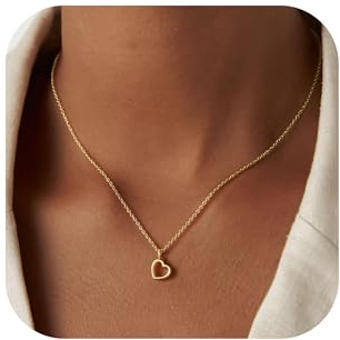 Turandoss Collana da donna, placcata in oro 14 carati, piccola collana con ciondolo a forma di cuore, collana in oro, regalo di compleanno per donne e fidanzate