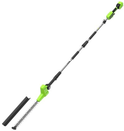 Greenworks 24V Cortasetos Pértiga a Batería con Eje Divisible, Cuchillas Doble Acción 51 cm, Cortes 28 mm, Pivote Cabezal de 112.5°, 3200 SPM SIN Batería ni Cargador PH24B01-01