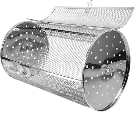 TOMETURE Grillkorb Drehspieß aus Edelstahl mit praktischem 360° Drehsystem und verschließbarer Tür, vielseitig einsetzbar im Backofen und Heißluftfritteuse, für Gemüse und Maronenröstung