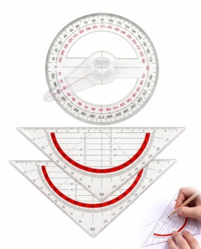 VAEIORP Goniometro Set 3 Pezzi, 2 Triangolari + 1 Intero 360 Gradi, Marcature Nitide su Plastica Trasparente per Misurazione Angoli Esatta e Zero Errori a Scuola