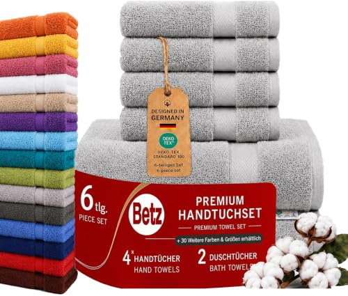 Betz 6er Handtuch Set Premium – 4 Handtücher 50x100 cm – 2 Duschtücher 70x140 cm - 100% Baumwolle – Frottee Handtücher für Bad, Gäste & Alltag – pflegeleicht & langlebig - Farbe Silbergrau