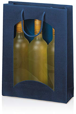 Wein Tragetüte Geschenk Tragetasche Welle Blau mit Fenster für 3 Flaschen VE 20 Stück