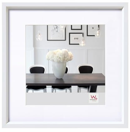 walther design Bilderrahmen weiss 20 x 20 cm mit Passepartout, Steel Style Kunststoffrahmen ES220W