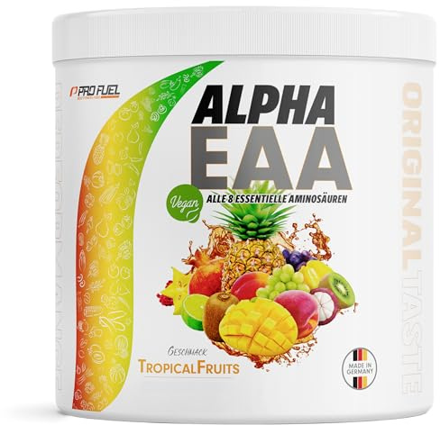 Alpha EAA Pulver 462g TROPICAL FRUITS - unglaublich leckeres EAA Drink Pulver - alle 8 essentielle Aminosäuren, vegan EAAs Aminosäuren - Amino-Drink - optimale Wertigkeit - 33 Portionen - 100% vegan
