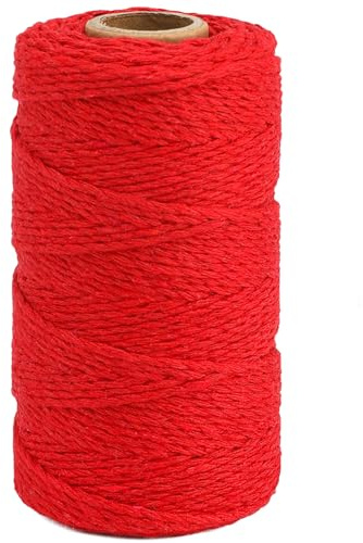 G2PLUS 100M Cuerda de Algodón,Macrame Cuerda de Algodón Hilo Macrame 2mm Cordel de Jardín para Jardinería Envolver Regalos,Hornear Manualidades(Rojo)
