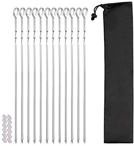 12 Pack Kabob Skewers, Premium Flat Metal BBQ Barbecue Skewer, 17 Long Stainless Steel Shish Kebob Sticks 0.28” Width Reusable Grilling Skewers Set for Meat Shrimp Chicken Vegetable