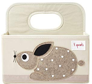 3 Sprouts Windel Organizer Baby, Baumwoll-Canvas mit Griff, Hase | kompakter Caddy für den Wickelplatz Fächer für Windeln, Tücher, Cremes und kleine Pflegeartikel schnell griffbereit