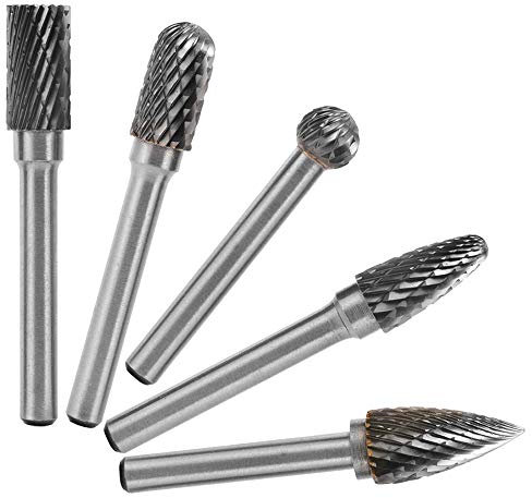 Mesee Juego de 5 fresas de carburo de tungsteno, juego de fresas de metal duro, 6 x 8 mm, juego de escofina de metal duro, para lijadora, taladro, bricolaje, carpintería, pulido de metal