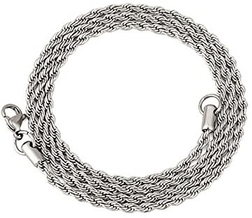 Beydodo Edelstahl Kette ohne Anhänger, 3MM Kordelkette Silber Halskette Herren Hip Hop Partnerkette 60CM