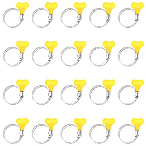 Glarks Lot de 20 colliers de serrage réglables de 22 à 32 mm en acier inoxydable avec poignée en plastique pour tuyau d'eau, plomberie, automobile et mécanique (22 à 32 mm)