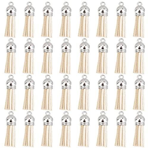 SUNNYCLUE Quaste Aus Kunstleder Wildleder Mit Kordelenden Quasten Leder Charms Große Schlüsselanhänger Anhänger Für Schlüsselringe Dekoration Lesezeichen DIY Halskette Schmuckherstellung Basteln Weiß