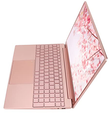 Wnesy Notebook PortáTil, Mini Notebook para Window11 ResolucióN 2K Pantalla IPS Teclado Retroiluminado Rosa con Teclado de Huella Digital para Negocios (12+512G Enchufe de la UE)