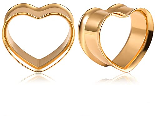 Vankula Ohr Flesh Tunnel Double Flared Plug Herz Edelstahl Ohrpiercing Gestreckte Schmuck für männer damen 8mm bis 25mm
