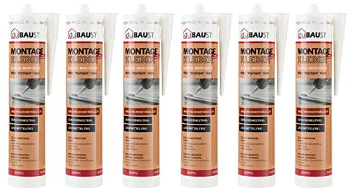 6x dubaust AMK24 Universal Montagekleber Holz Styropor Stein Zierleisten überstreichbar Acrylatklebstoff 511g Kartusche Weiss