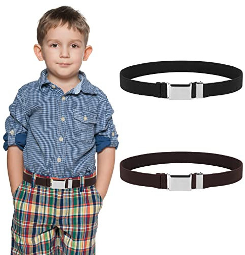 Teaaha 2 Pack Kinder Kleinkind Gürtel - Elastische Stretch Einstellbar Uniform Mit Silber Quadratische Schnalle Für Kind Jungen Mädchen
