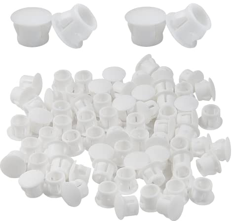 Cjueiom 60pcs 8mm / 5/16 Hole Plugs White Plastic Hole Covers, Flush Type Drill Hole Cover Caps Snap in Locking Blanking Cap, Post Pipe Insert Screw Hole Cover for Kitchen Cupboard Cabinet Shelf