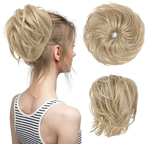 Bun Haarteile Synthetisches, elastisches, unordentliches Brötchen, Kunsthaar, Chignon, lockig, Scrunchie, Hochsteckfrisur, Donut-Haarteile, Bänder, Bündel, Schwanz, blondes Haar for Frauen Echthaar Ha
