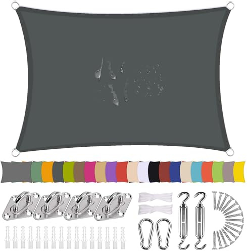 Ziligengsheng Sonnensegel Rechteck 1 x 3m Wasserdicht Sonnenschutz Balkon Terrasse mit Montagezubehör PES Polyester 98% UV-Schutz Reißfest Wetterfest für Garten Outdoor,Dunkelgrau