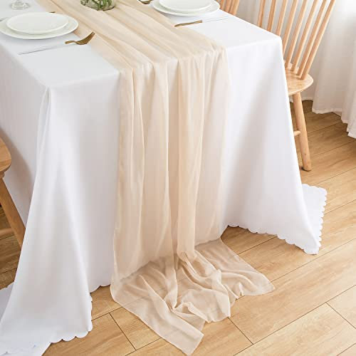 CHUQING Tischläufer Chiffon Dekostoff in Natural Beige dünner Table Runner Tischdeko Tischband für Geburtstage Hochzeiten 70 x 300 cm,Champagner