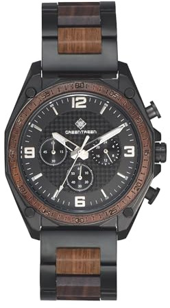 GREENTREEN Herren-Holzuhr Chronograph mit Japanischem Quarzwerk: Wasserdicht bis 5 ATM - Perfekt für Alltag & Sport - Ideale Weihnachts und Geburtstagsgeschenk für Männer Ehemann Vater Sohn