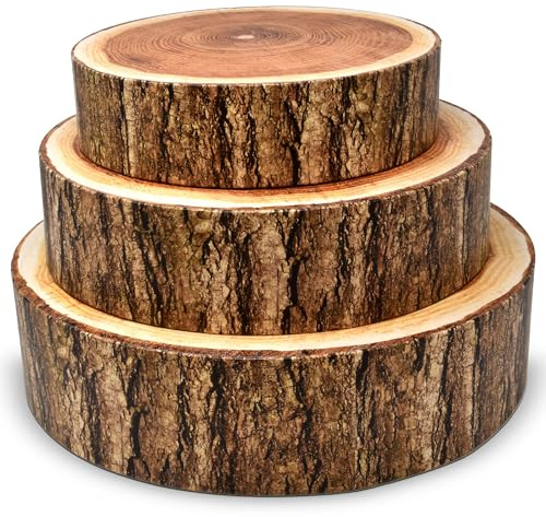 Gift Boutique Set of 3 Cardboard Wood Look Cake Stand Holder Round Cakes Stands, 8 10 12 Dessert Display Cupcake Wooden Tree Slice Bark Base Plate Tray Decorative for Wedding Table Decorations