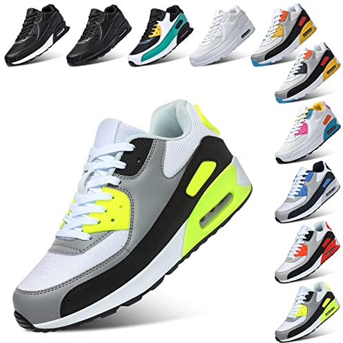 PADGENE Femme Homme Baskets Mode Chaussures Sport Course Sneakers Fitness Gym athlétique Multisports Outdoor Casual, Noir + Jaune, 38 EU