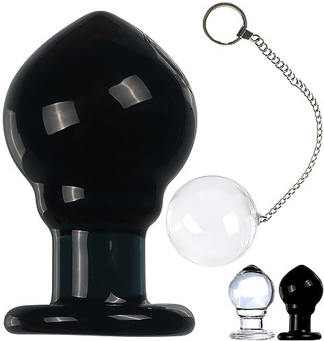 ScreaAss Glas Anal Plug Anal Kugel XXL Big 60 Mm Kristall Glas Butt Plug Mit 50 Mm Anal Perlen Und 25Cm Langer Metallkette Prostata Massage Anus Dilatator Sexspielzeug Für Männer Frauen,Schwarz,Set