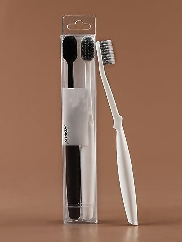 Lot de Brosses à Dents Ultra Soft - 2 Brosse à Dents Souples Adultes - Manche Ergonomique, Confort Tête Large, Poils Fins - Noir et Blanc