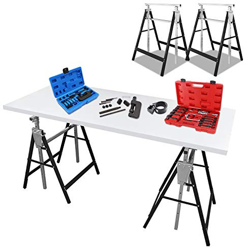 Ansobea Arbeitsbock 2er Set, Arbeitsböcke Höhenverstellbar Böcke Klappbar, Klappbock Tragkraft 200 kg, 7-fache Arbeitsbock Höhenverstellbar 80-130 cm, Gerüstbock für Vielseitige Anwendungen