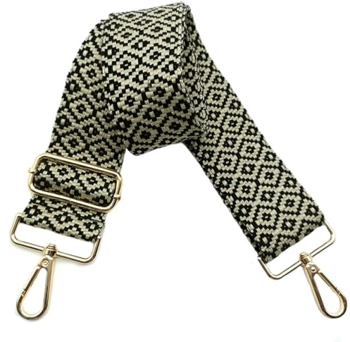 Verstellbarer 5cm Taschengurte Breit, Schultergurt für Tasche, Taschengurte zum Wechseln Goldener Karabiner Schulterriemen, Umhängegurt fur Damen Handtaschen Crossbody DIY Zubehör(Schwarz)