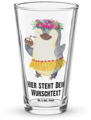 Mr. & Mrs. Panda Personalisiertes Trinkglas Pinguin Kokosnuss - Personalisierte Geschenke, Premium Spülmaschinenfest Mit Namensgravur, Dünnwandig Namen, Whiskyglas, Kristallklares, Urlaub, Ferien