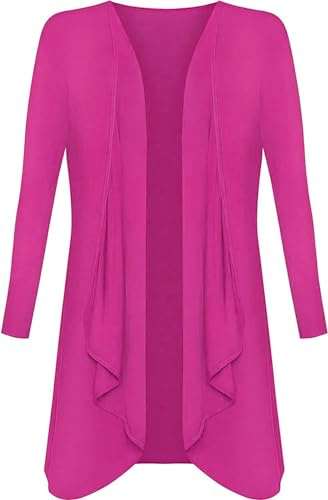 Brezza Long Cardigans for Women UK Plus Size Ladies Waterfall Open Front Top Fuchsia Size 24-26