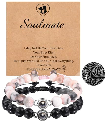 CheersLife Matching Bracelet Couple Gifts For Boyfriend Girlfriend 100 Languages I Love You Projection Couples Bracelets His And Hers Gifts for Couples Long Distance Valentines Gifts For Him 2 Pcs