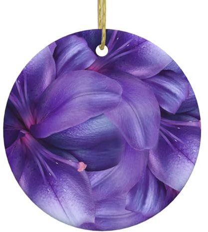 Lila Lilie Blumen Druck Weihnachtsbaum Keramik Hängende Ornamente, Runde Keramik Dekorationen, Für Zuhause, Weihnachten