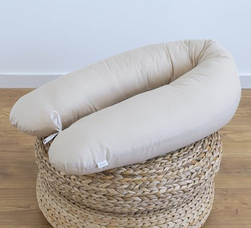 LOOLAY Coussin de grossesse, 170 et 190 cm, classique, couleur blanc, gris, beige, avec housse en 100% coton (100% beige, 190 cm)