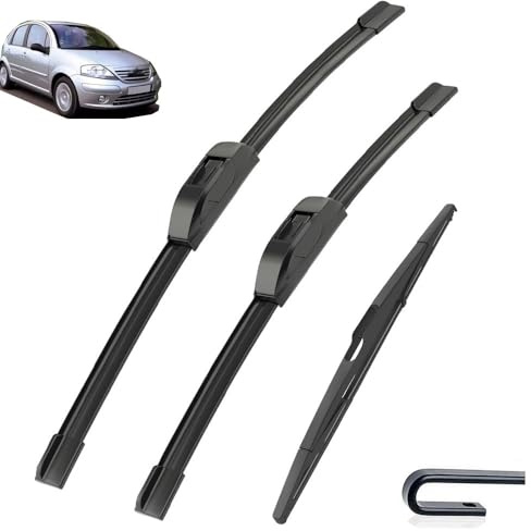Tergicristallo Compatibile con Citroen C3 2002 2003 2004 2005 2006 2007 2008 2009 Tergicristallo Anteriore Spazzole Taglierina Accessori Gancio UJ, Spazzola tergicristallo per tutte le stagioni (Col
