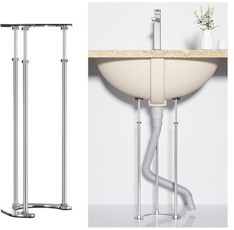 PQXQZ Varilla de Soporte para Lavabo Bajo Encimera, Patas Regulables, Accesorios Cocina, Herrajes de Montaje para Fregadero de Acero Inoxidable Resistente (Color : 12cm/4.7in, Size : 56~66cm/22~26in
